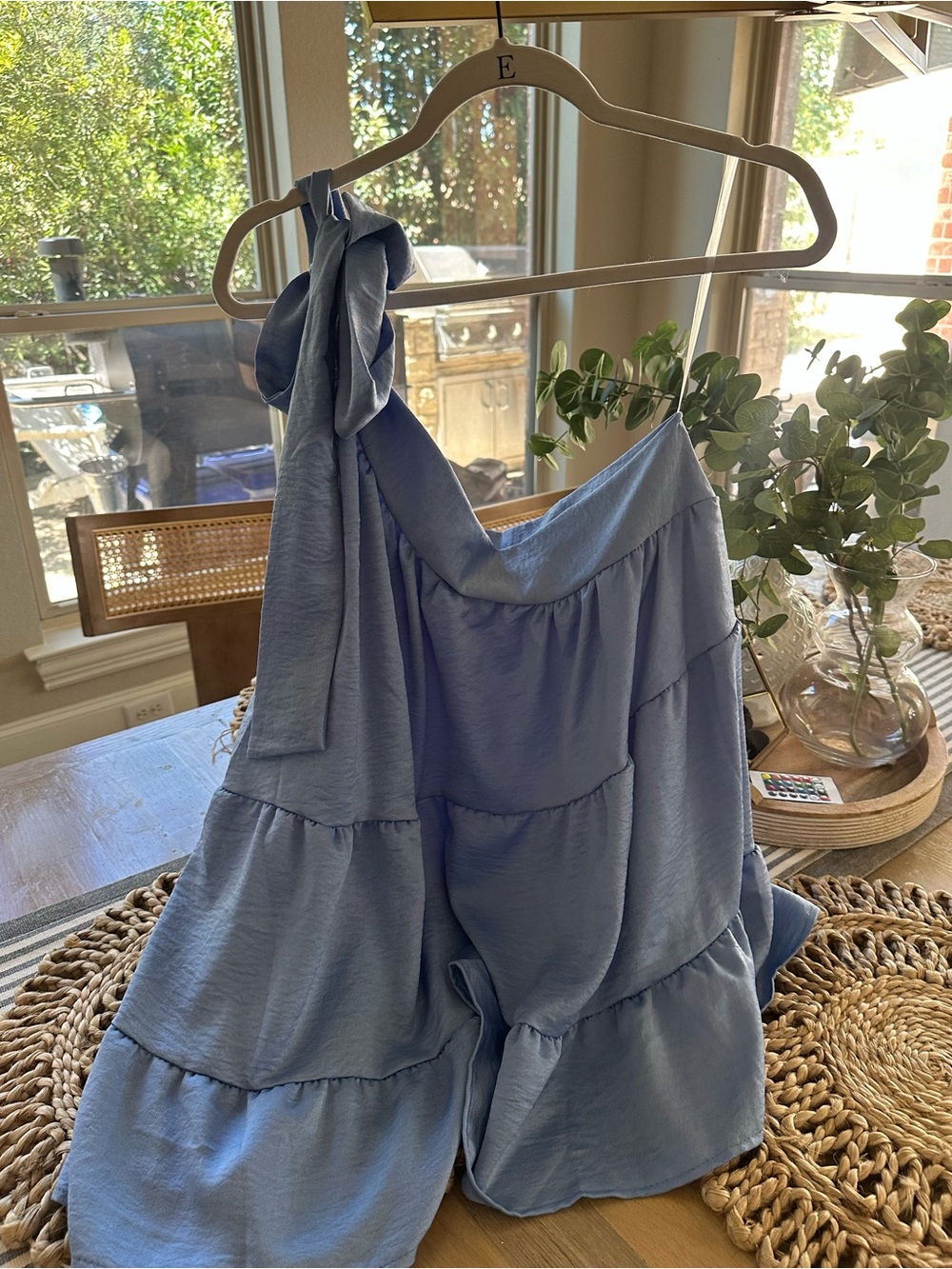 Entry Light Blue Tiered One-Shoulder top